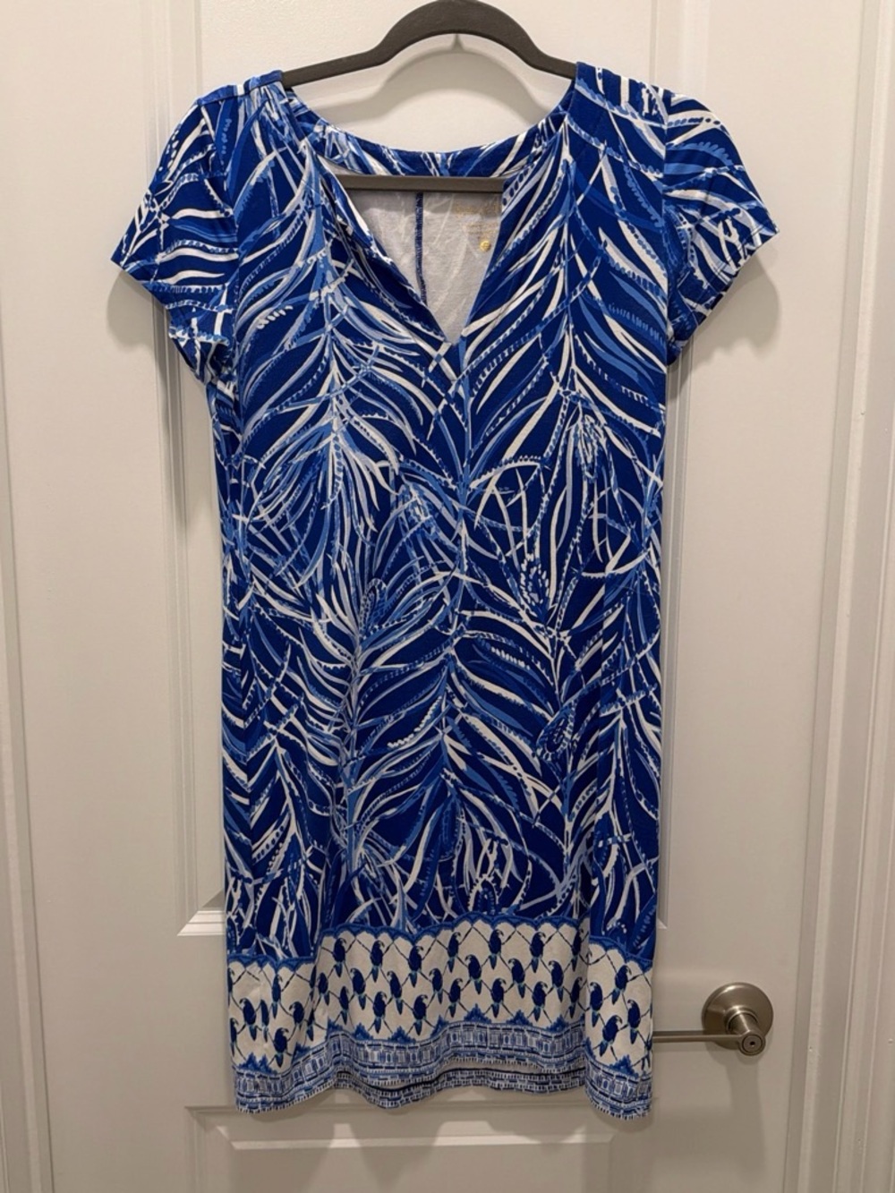 Lilly Pulitzer Blue Leaf-Print Short Sleeve Dress